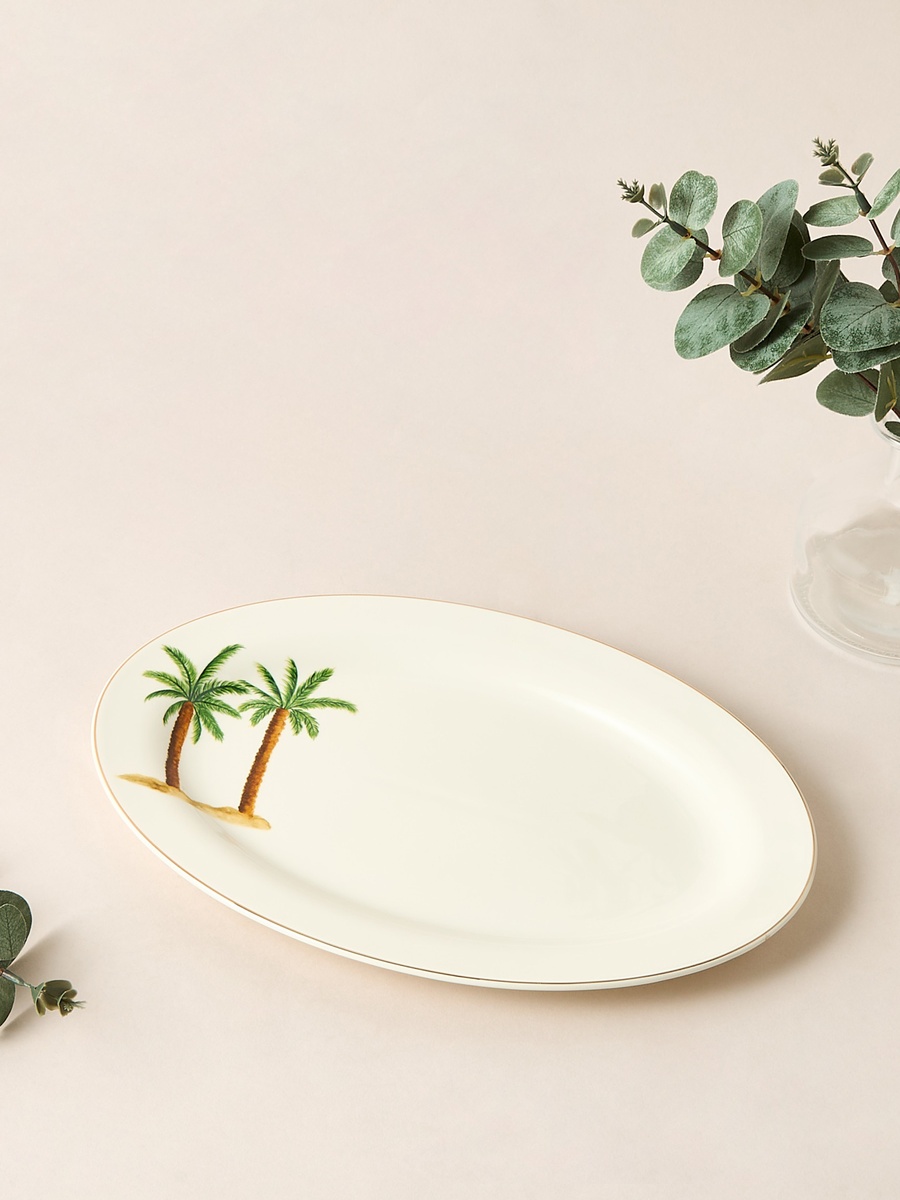 Palm Tree Print Bone China Platter - 30x21 cm