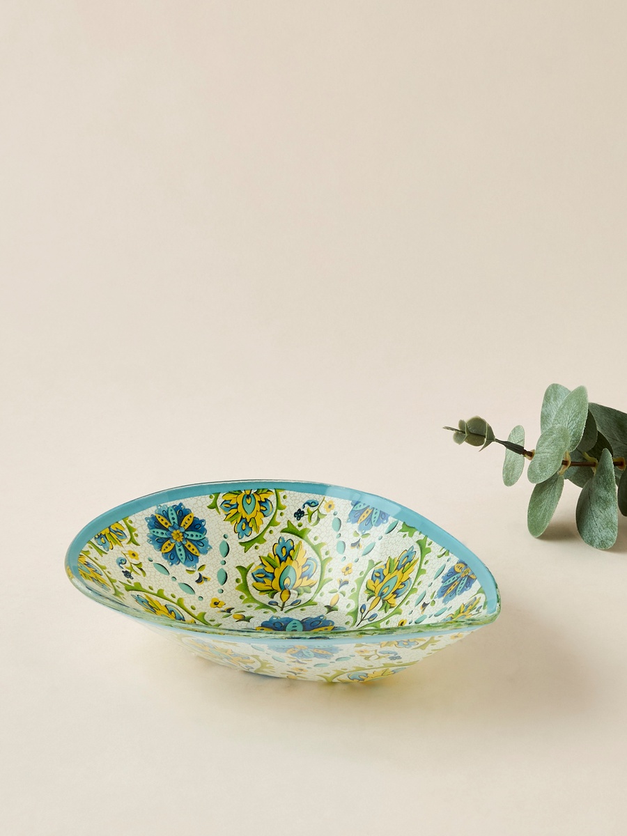 Lumira Printed Glass Serving Bowl - 14x20x4 cm
