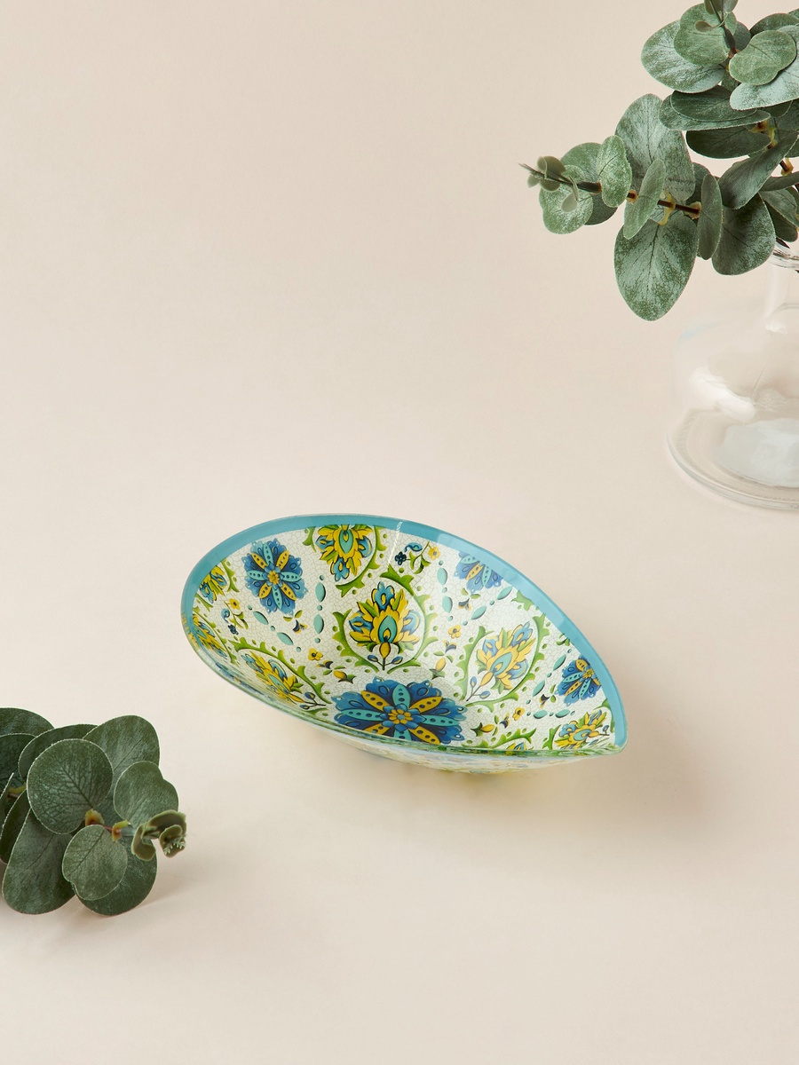 Lumira Printed Glass Serving Bowl - 14x20x4 cm