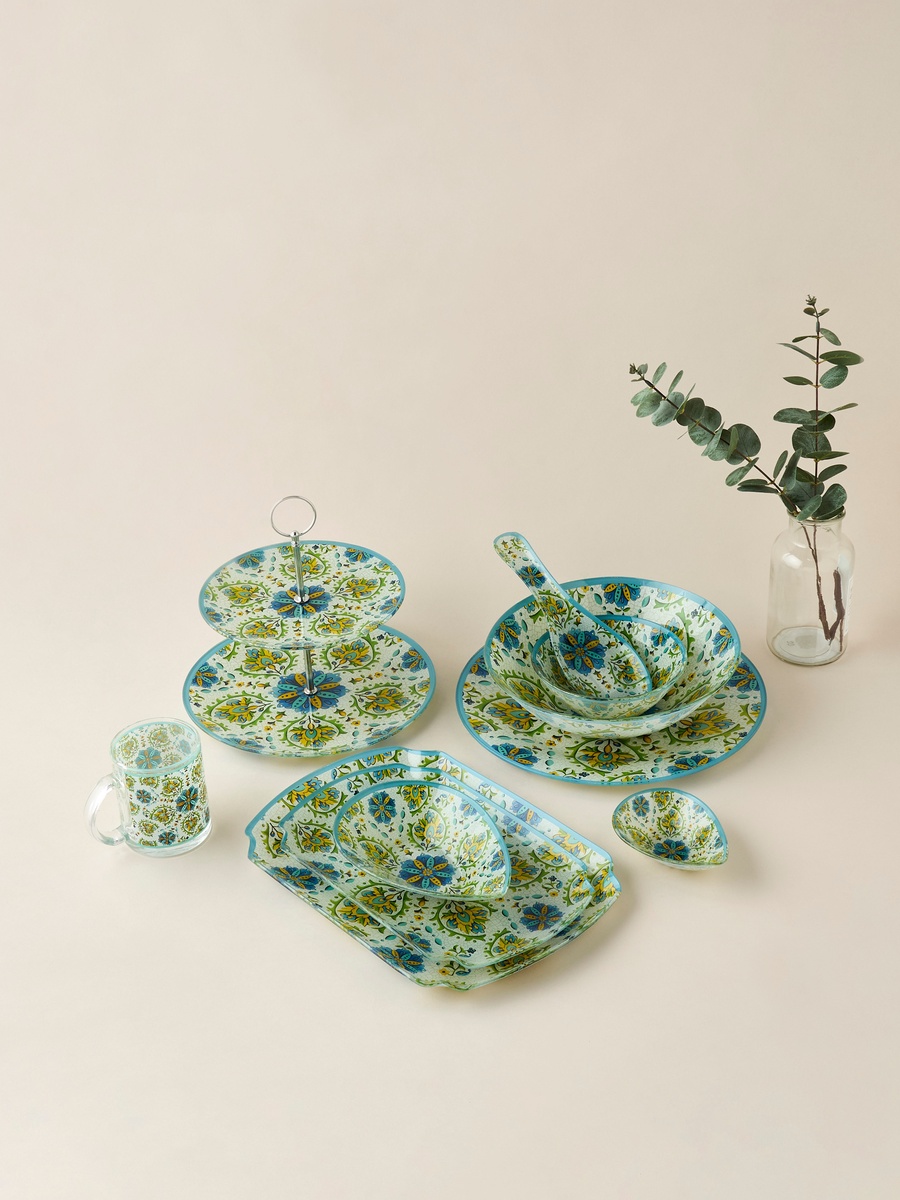Lumira Printed Glass Serving Bowl - 14x20x4 cm
