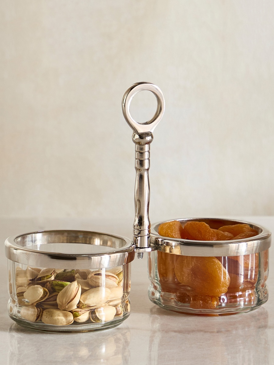Oriental 2-Compartment Glass Serving Dish - 23x12.5x18 cm