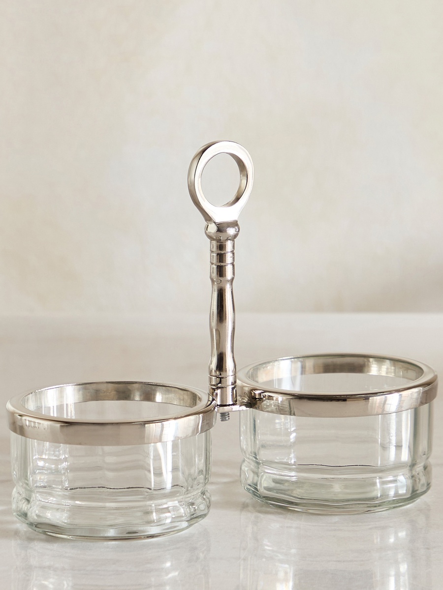 Oriental 2-Compartment Glass Serving Dish - 23x12.5x18 cm