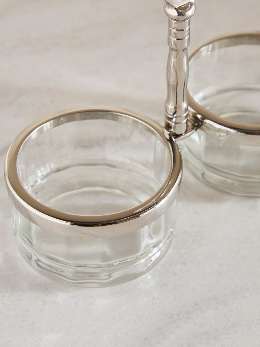 Oriental 2-Compartment Glass Serving Dish - 23x12.5x18 cm