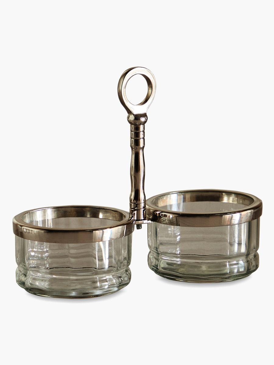 Oriental 2-Compartment Glass Serving Dish - 23x12.5x18 cm