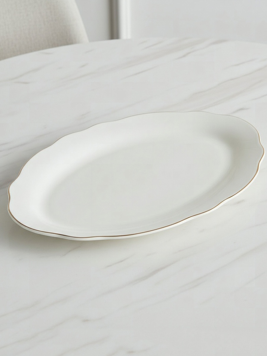 Ivory Platter with Gold Rim- 36 cm