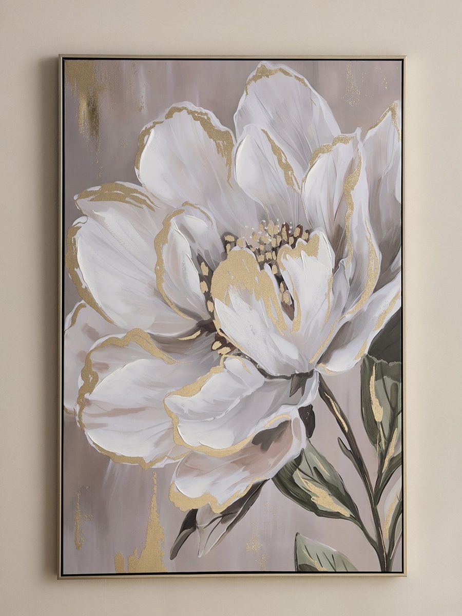 Vivid Solid Wood Stretcher Framed 60% Hand Painted Transparent Flower Canvas Art - 80x120 cm