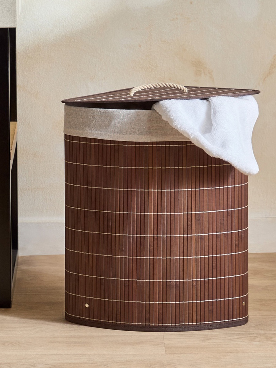 Knock Down Bamboo Corner Laundry Hamper