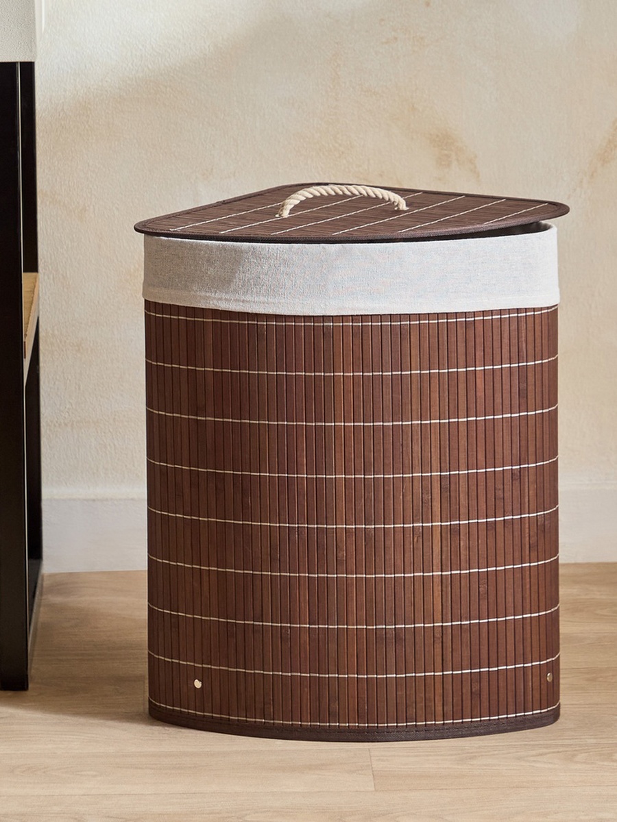 Knock Down Bamboo Corner Laundry Hamper