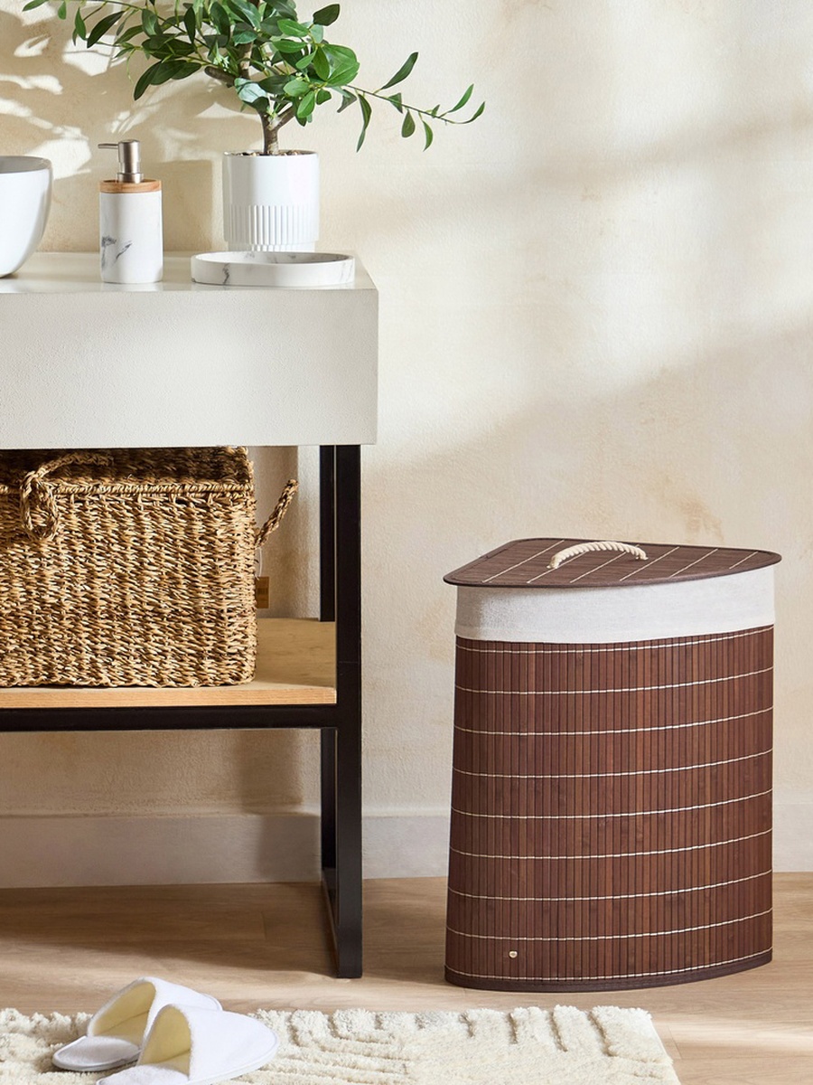 Knock Down Bamboo Corner Laundry Hamper