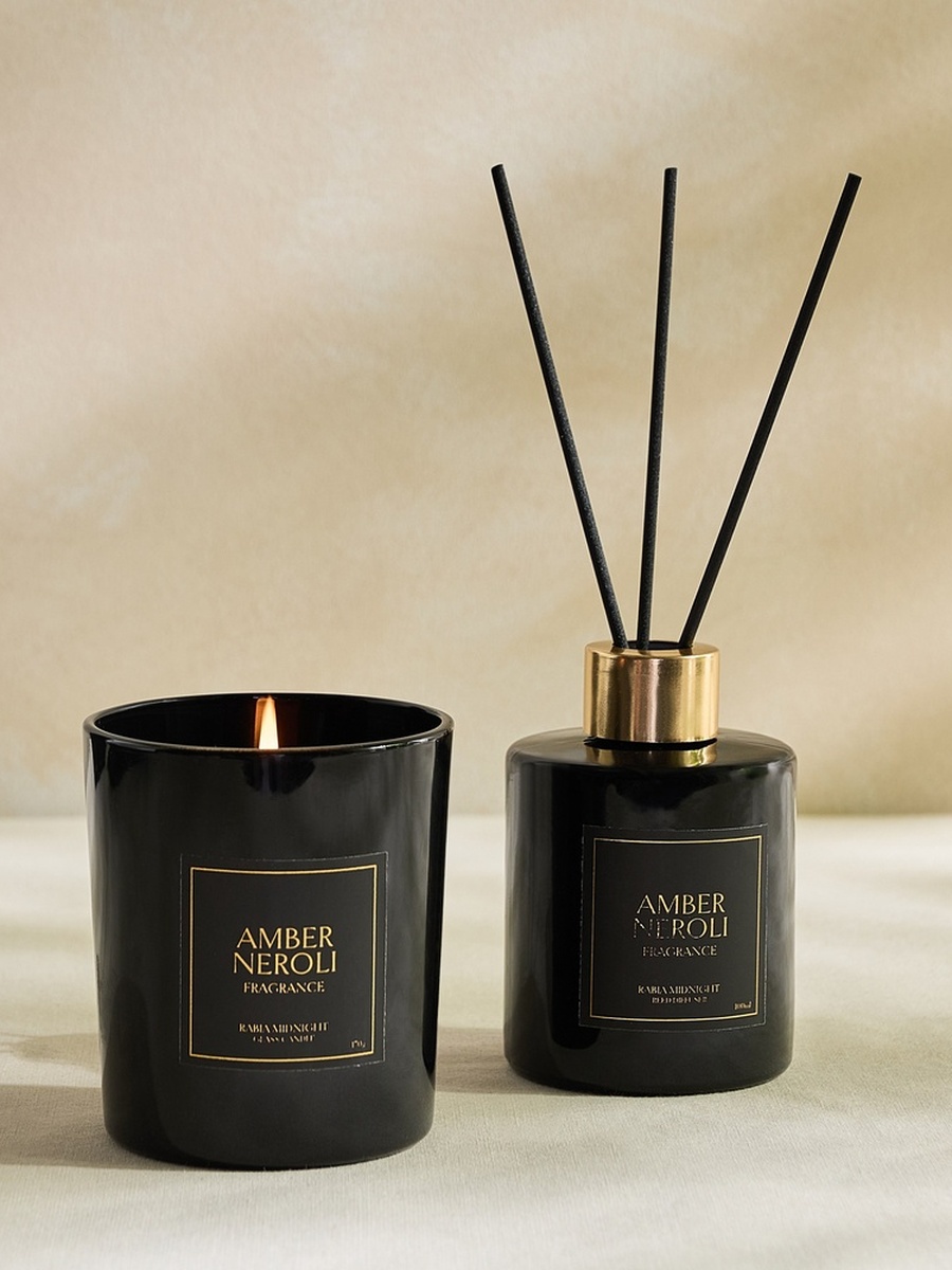 طقم هدايا شمعة وعطر أعواد بعنبر النيرولي ربيعة ميدنايت