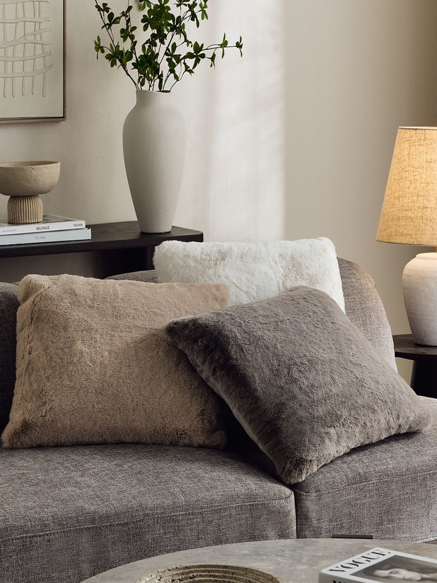 Faux Rabbit Fur Filled Cushion - 50x50 cm