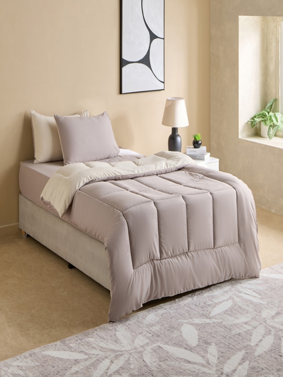 Luno Sleep Ease Hotel Collection 4-Piece Reversible Microfiber Twin BIAB Comforter Set - 160x220 cm