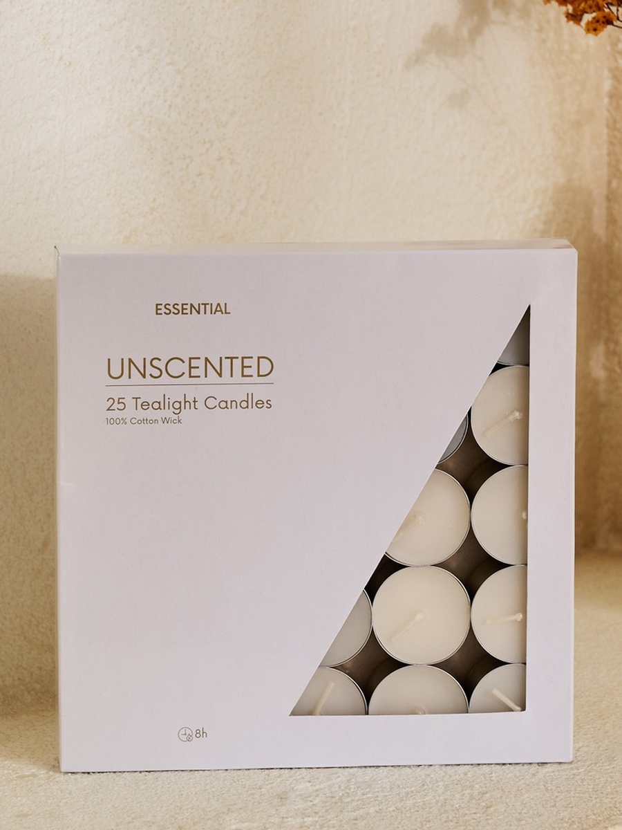 Luna 25-Piece Unscented Tealight Candle Set - 8 h