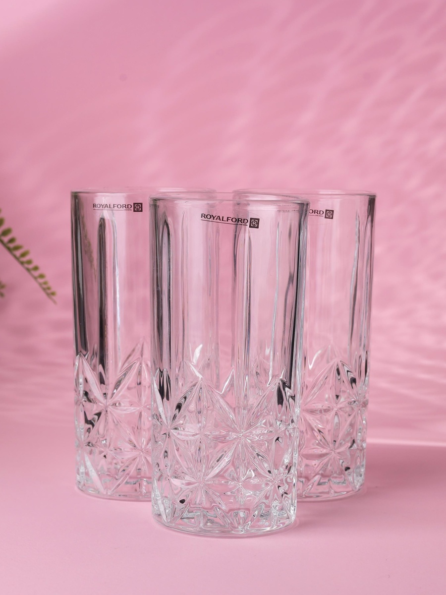 3-Piece Transparent Glass Tumbler Set 360ml 12oz
