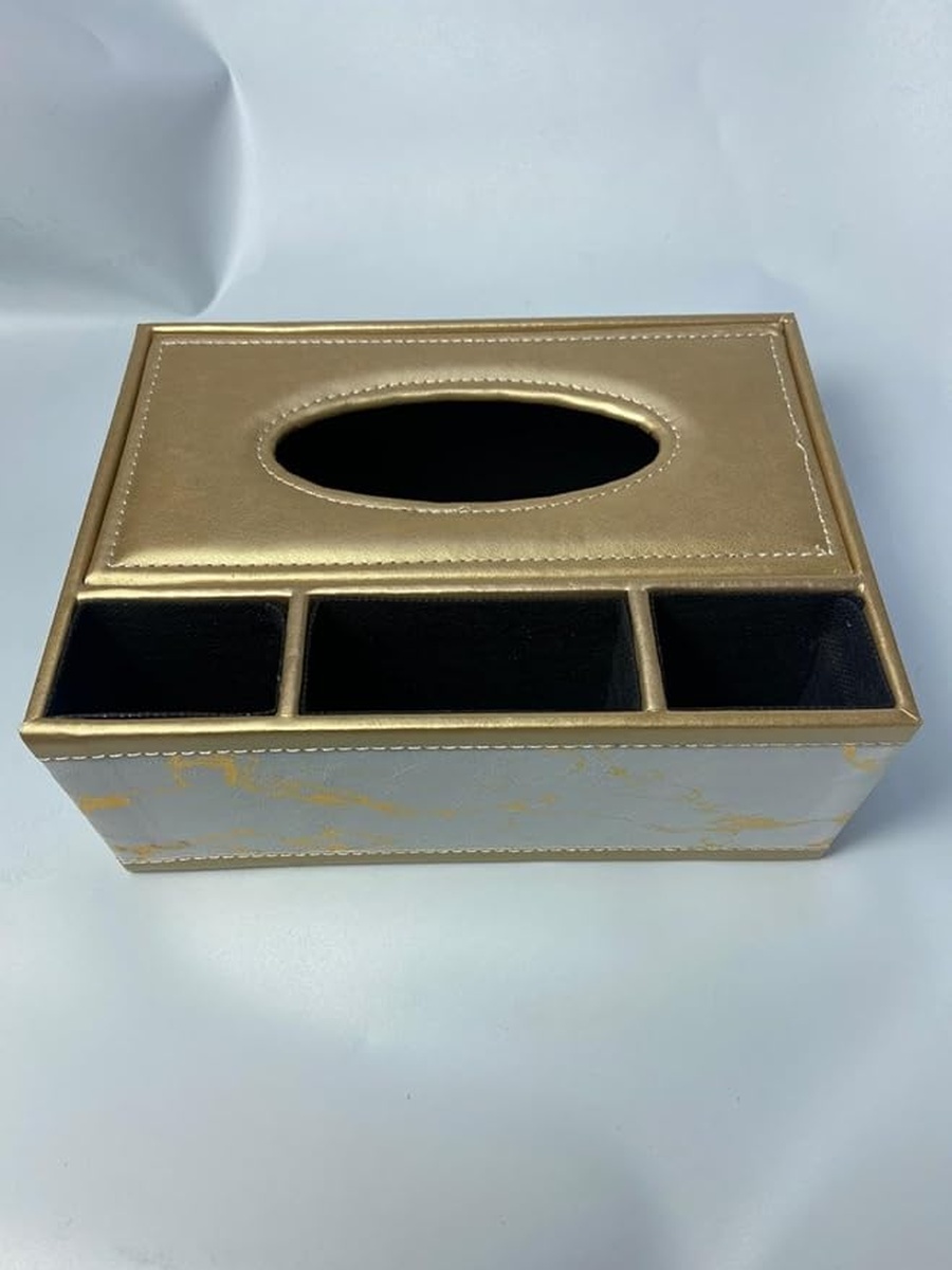 4-Part Marble Tissue Box Organizer