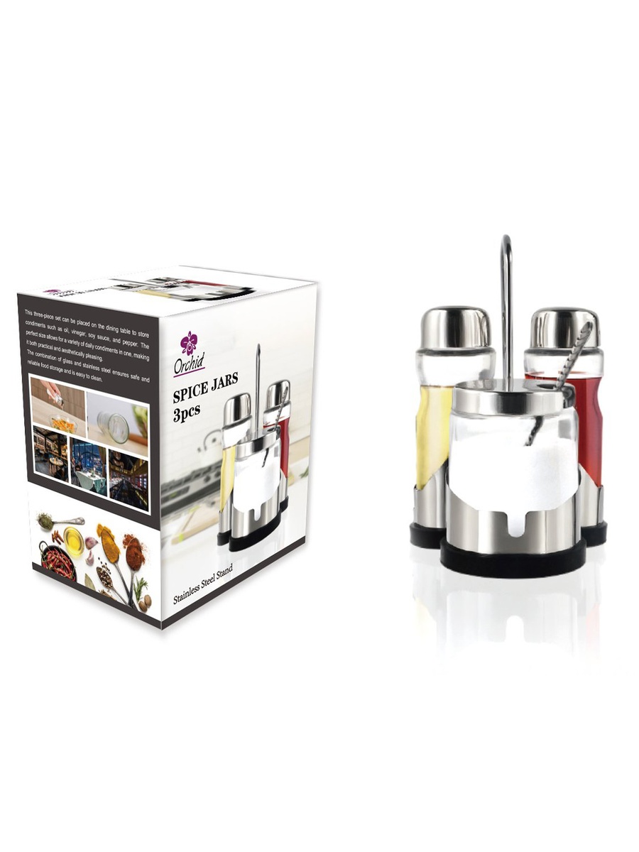 Glass 3-Pieces Spice Jar Set