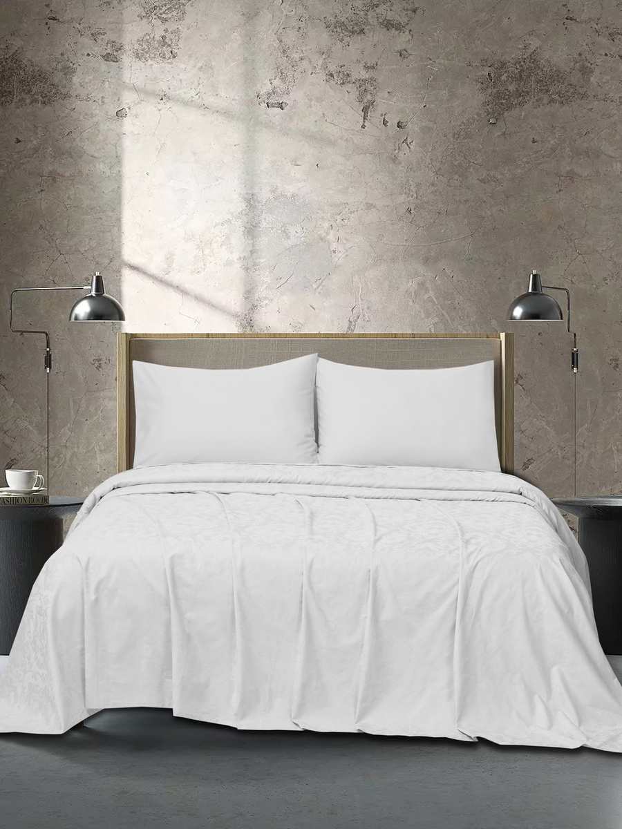4-Piece Bedsheet King Set Jacquard White 100% Cotton T300