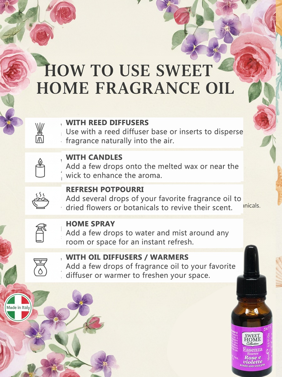 Essences Roses and Violets Fragrance Oil, 15Ml, Romantic Floral Aroma For Diffusers
