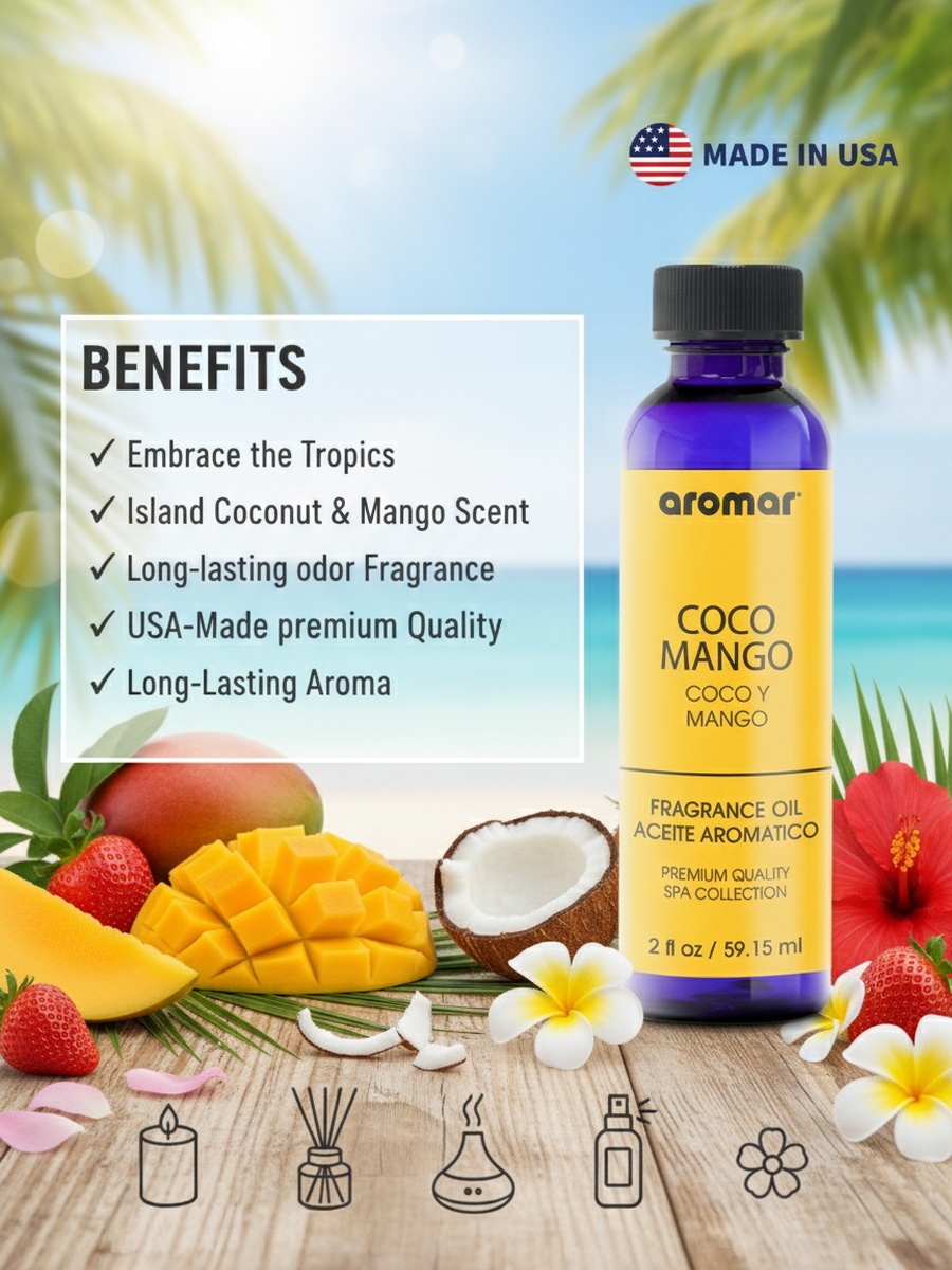 Spa Aromatic Oil Coco Mango Fragrance, 59.15 Ml, Tropical Coconut and Juicy Mango Essential Oil