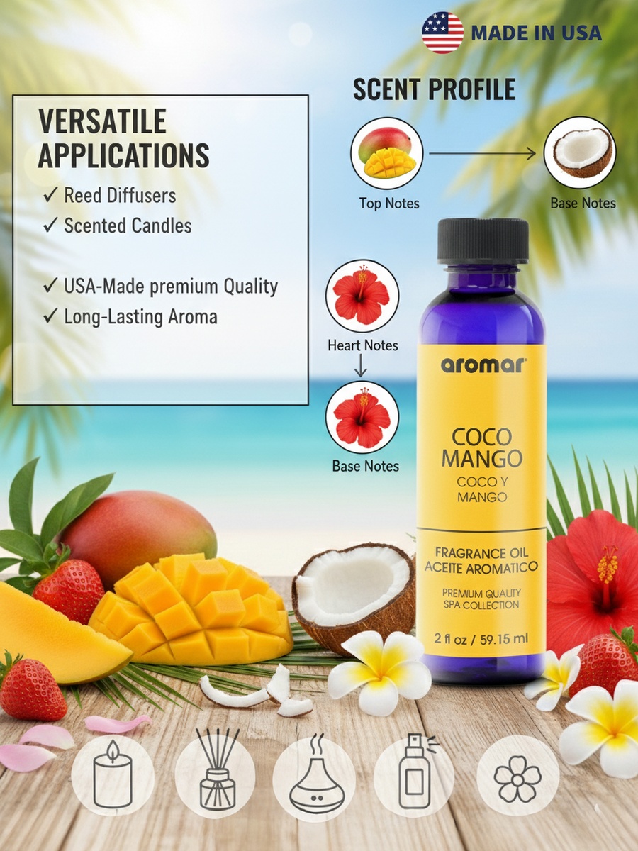 Spa Aromatic Oil Coco Mango Fragrance, 59.15 Ml, Tropical Coconut and Juicy Mango Essential Oil