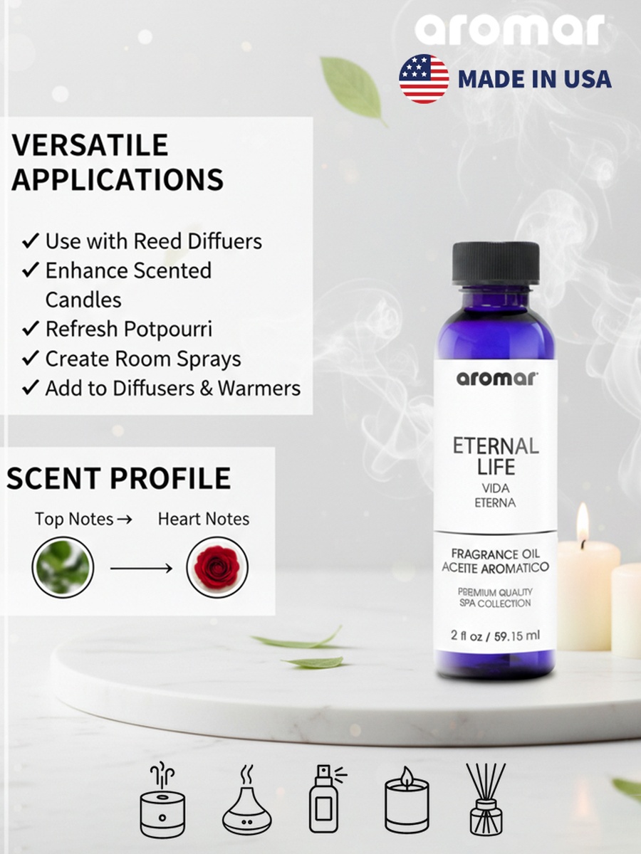 Spa Aromatic Oil Eternal Life Fragrance, 59.15Ml, Fresh, Uplifting and Spiritual Essential Oil For Diffusers