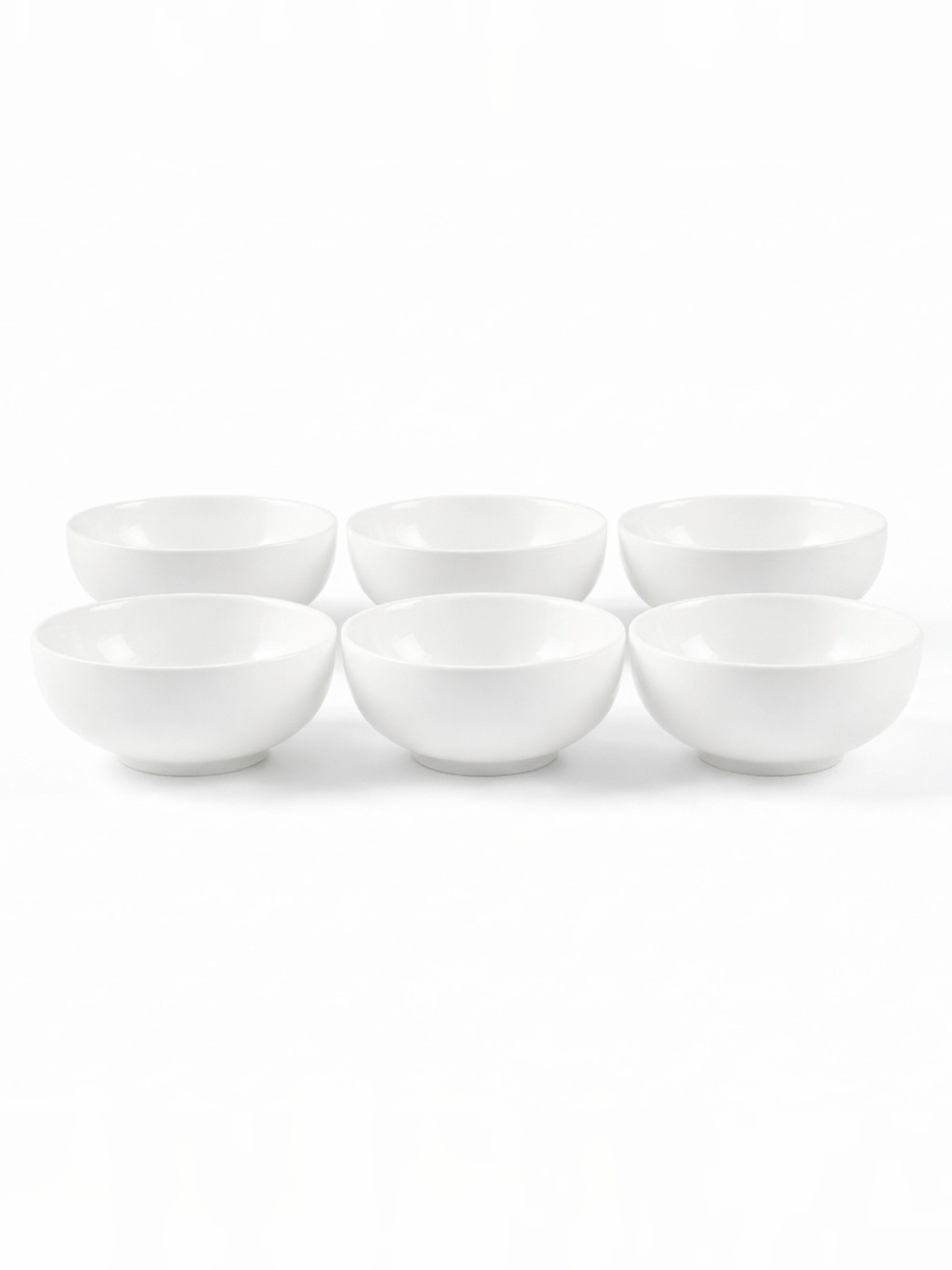 Set of  6 - EFE Bone China Bowl 5.5 Inch, Premium White Round Bowl (14 X 14 X 5 Cm)