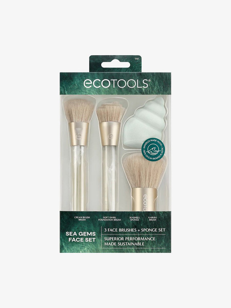 4-Pieces Sea Gems Face Makeup Brush and Sponge Kit Set
