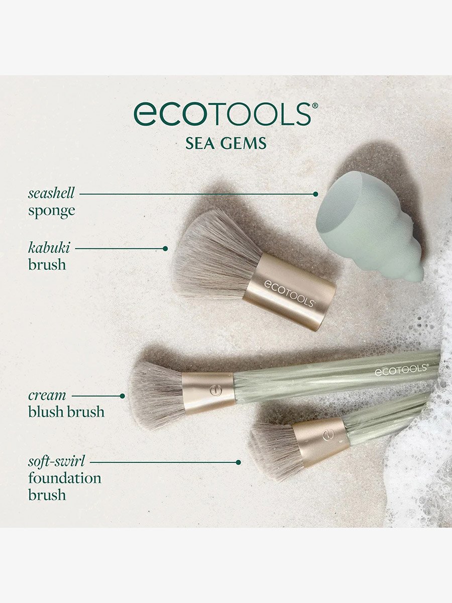 4-Pieces Sea Gems Face Makeup Brush and Sponge Kit Set