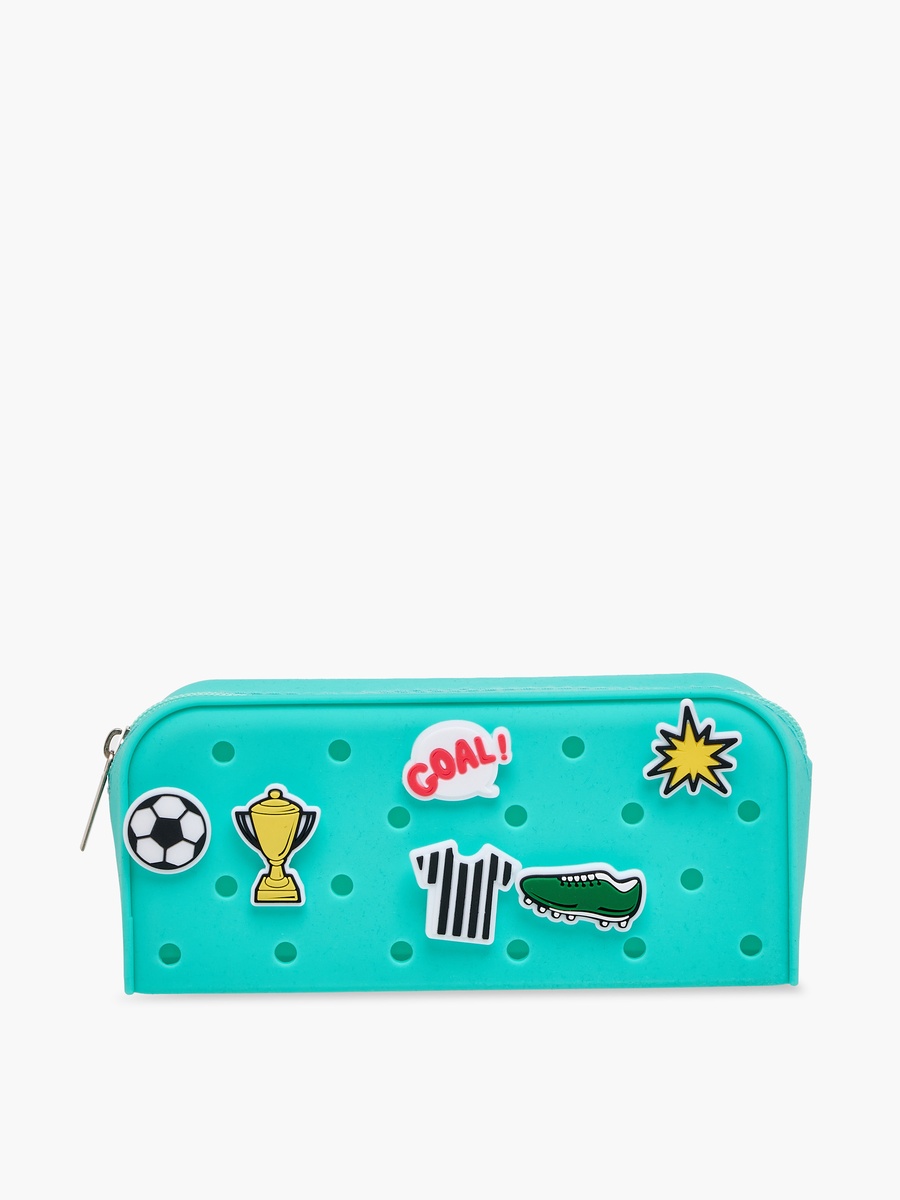 Football Charm Accent Silicone Pencil Pouch with Zip Closure