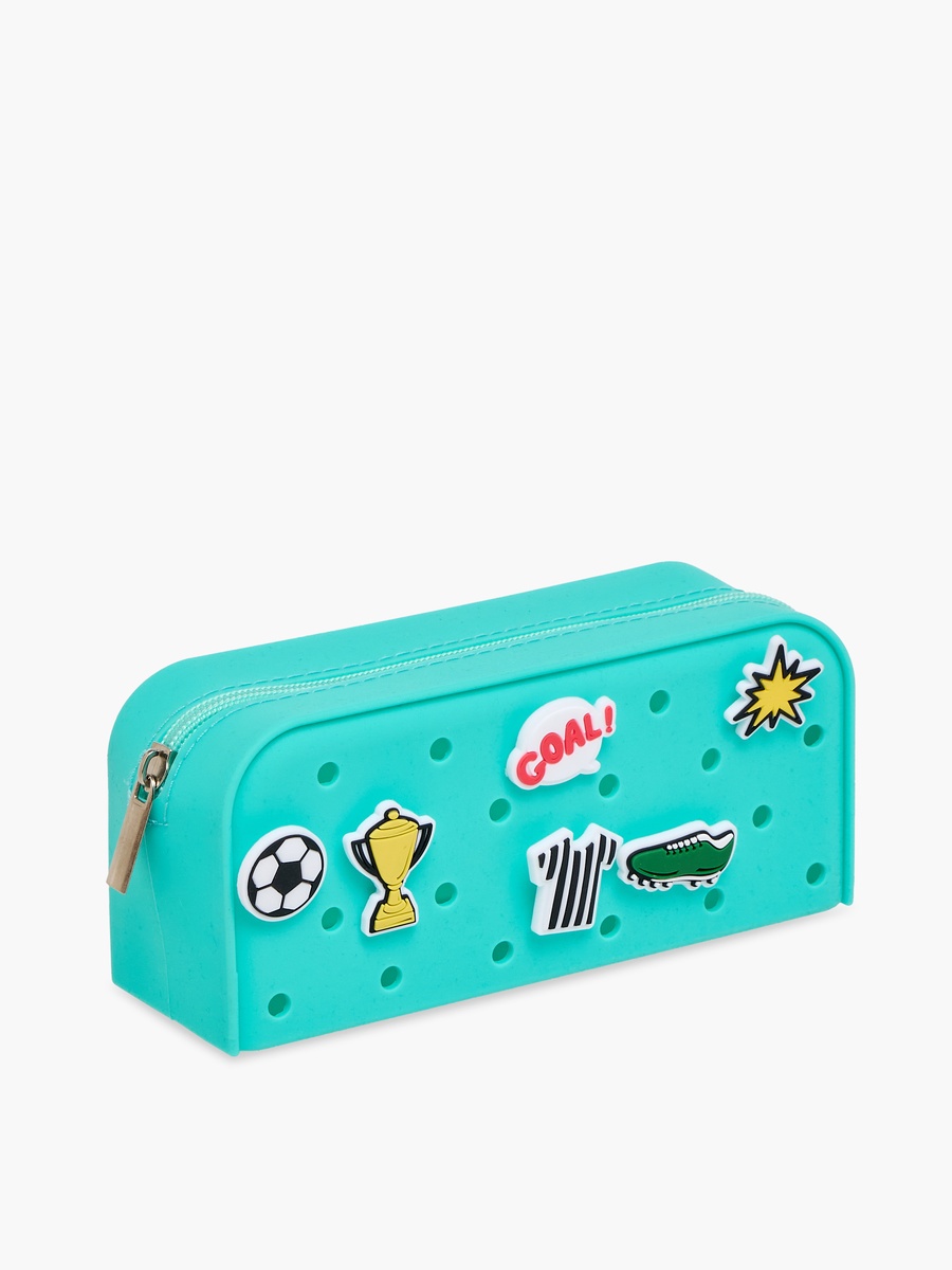 Football Charm Accent Silicone Pencil Pouch with Zip Closure