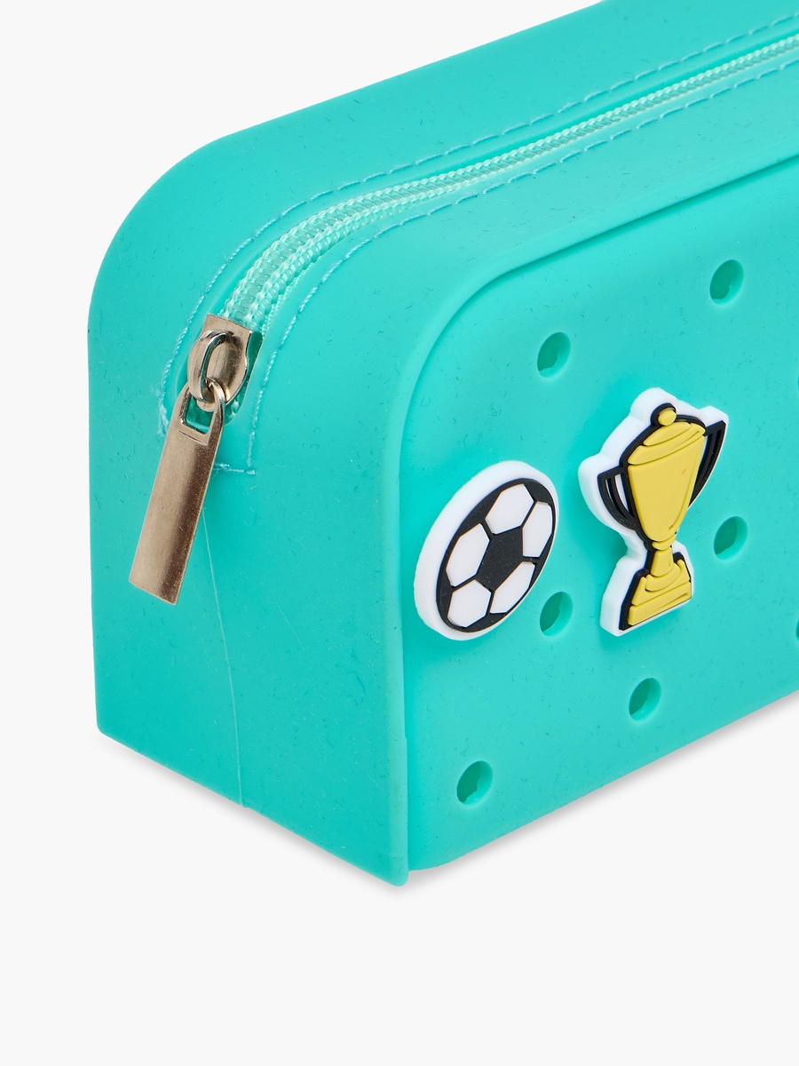 Football Charm Accent Silicone Pencil Pouch with Zip Closure