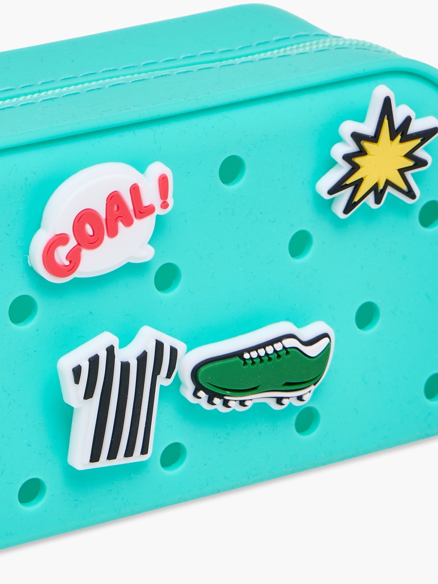 Football Charm Accent Silicone Pencil Pouch with Zip Closure