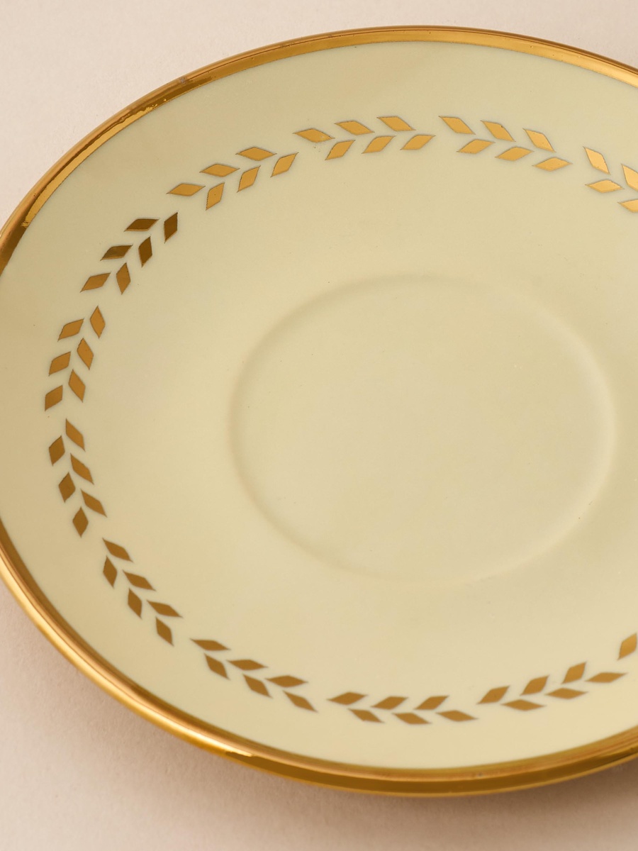 Palm Tree Print 13-Piece Porcelain Cup and Saucer Set with Teapot