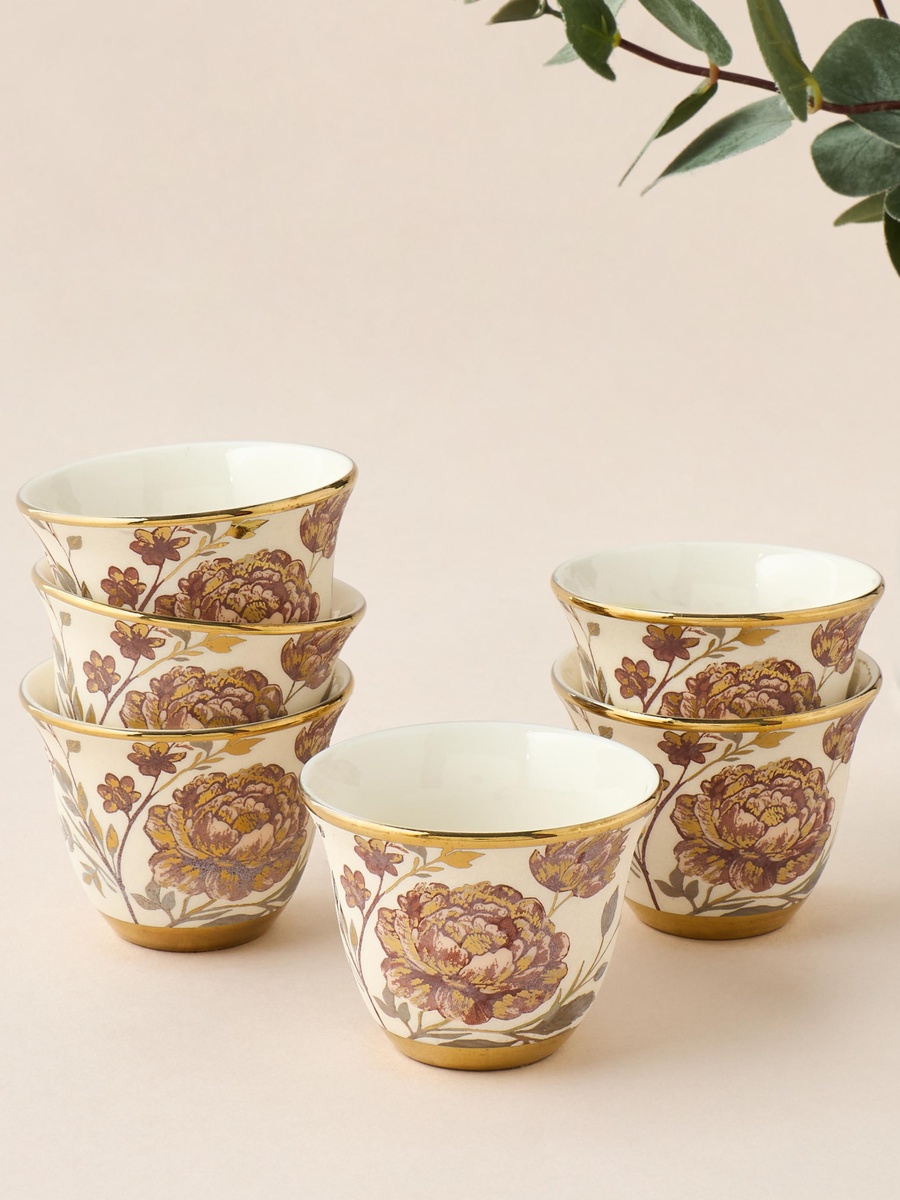 Alina Floral Print 6-Piece Bone China Kahwa Cup Set - 80 ml