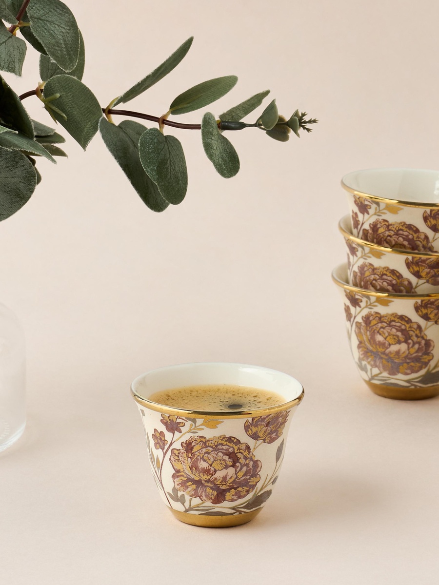 Alina Floral Print 6-Piece Bone China Kahwa Cup Set - 80 ml