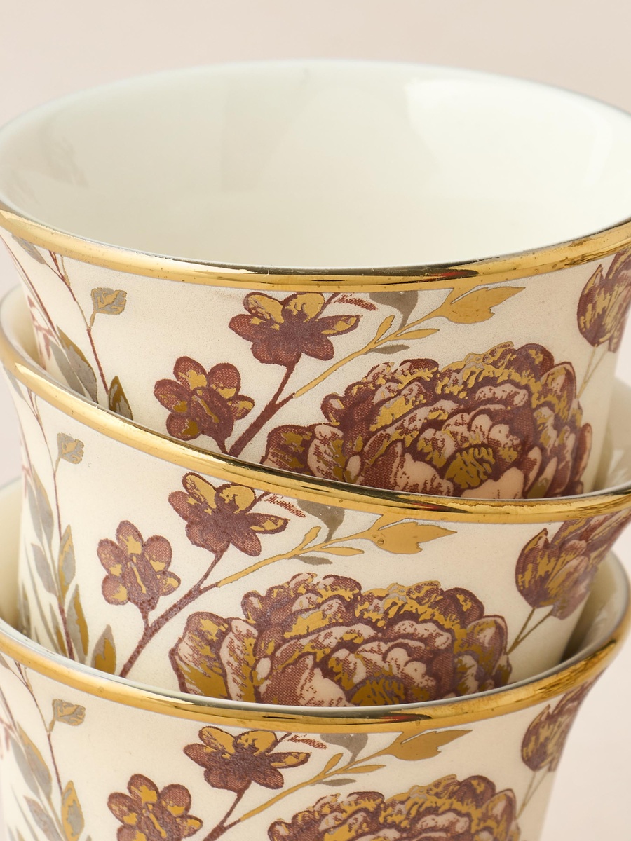 Alina Floral Print 6-Piece Bone China Kahwa Cup Set - 80 ml