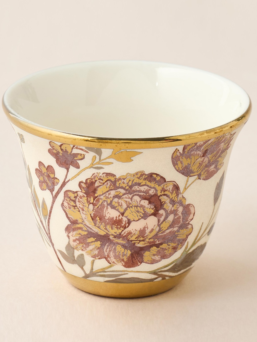 Alina Floral Print 6-Piece Bone China Kahwa Cup Set - 80 ml