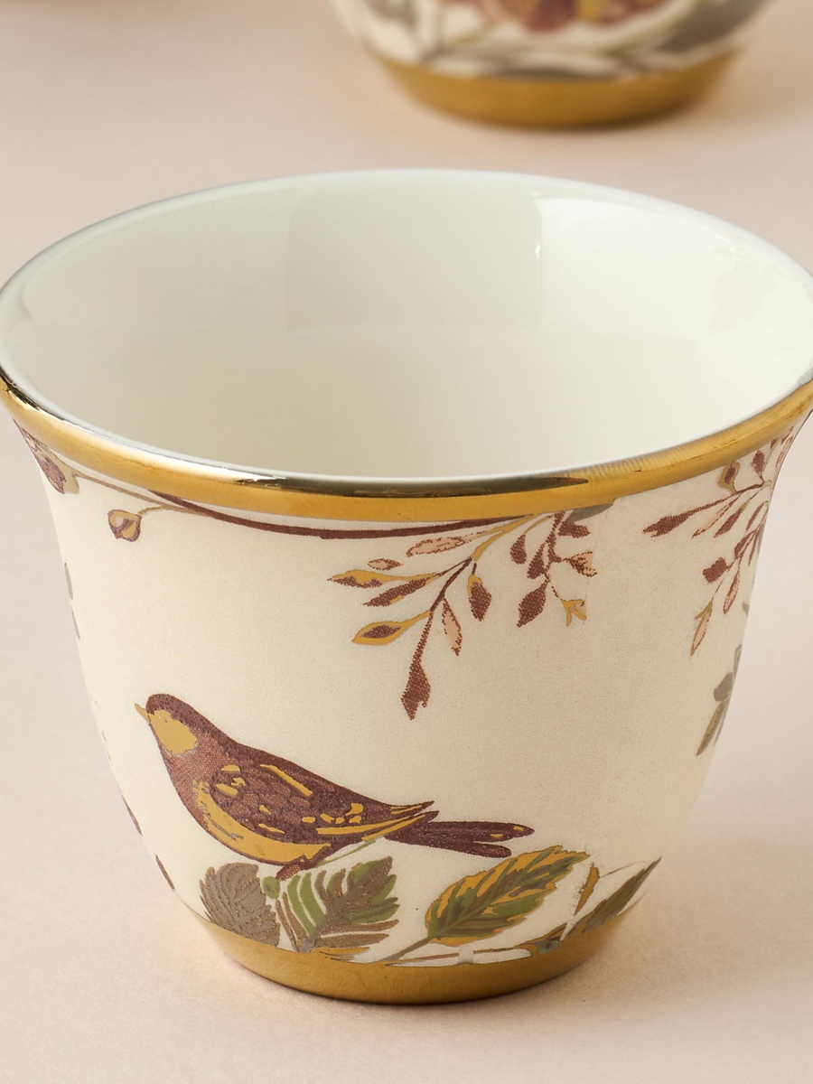 Alina Floral Print 6-Piece Bone China Kahwa Cup Set - 80 ml
