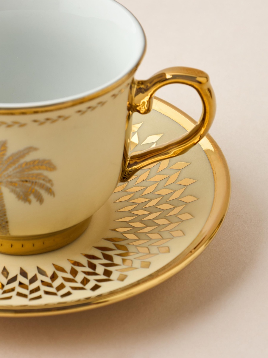 Palm Tree Print 12-Piece Porcelain Cup and Saucer Set - 90 ml