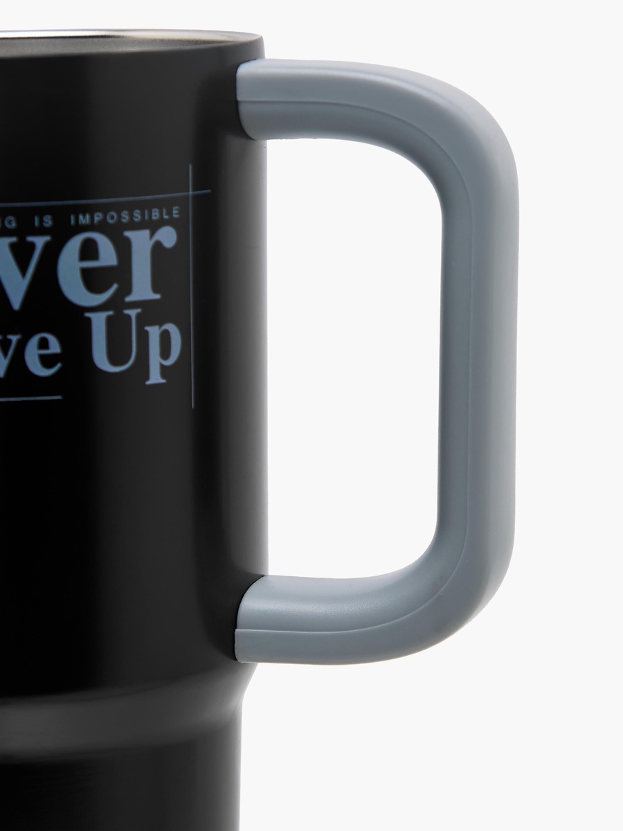 Slogan Print Stainless Steel Tumbler with Straw