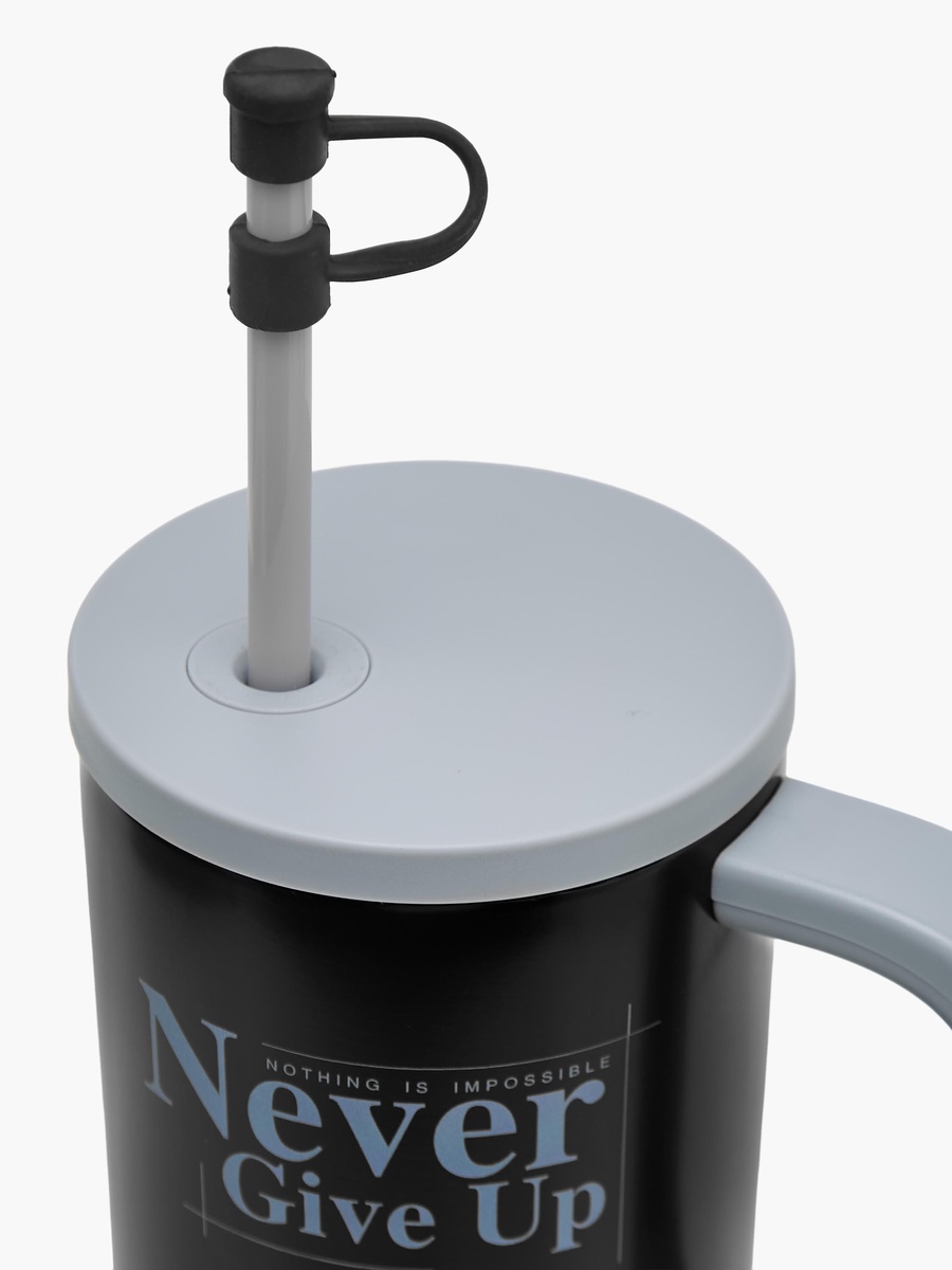 Slogan Print Stainless Steel Tumbler with Straw