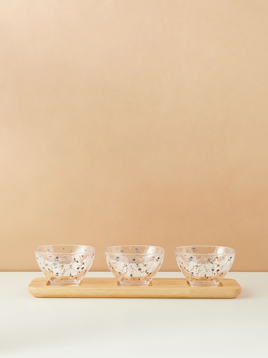 4-Piece Glass Bowl and Tray Set