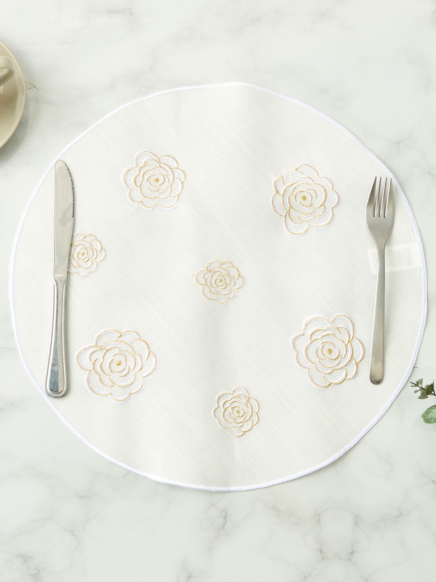 Floral Embroidered 4-Piece Placemat Set - 38 cm