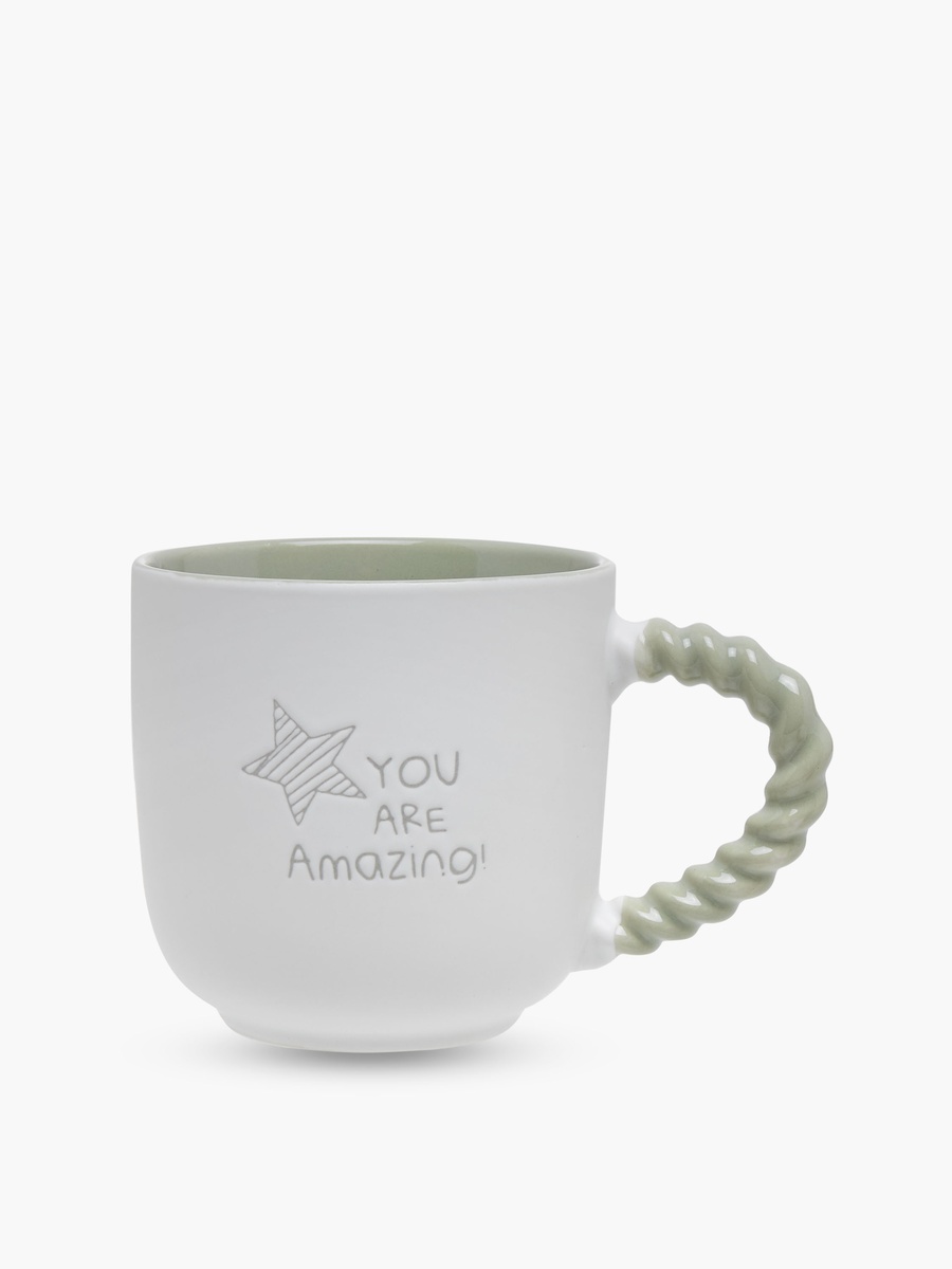 Slogan Print Bone China Mug with Twisted Handle - 510 ml