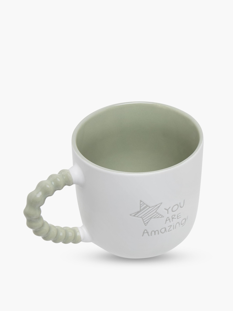Slogan Print Bone China Mug with Twisted Handle - 510 ml