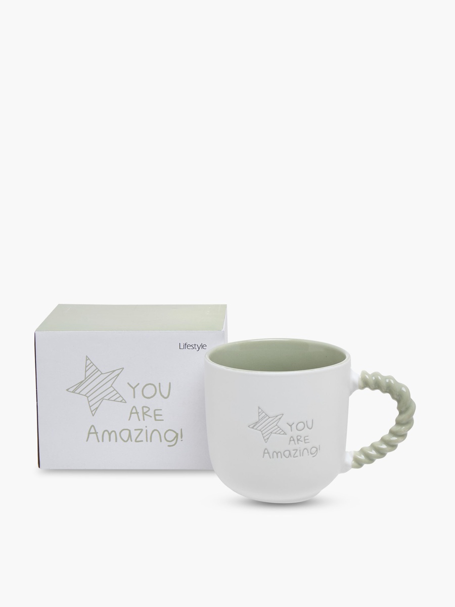 Slogan Print Bone China Mug with Twisted Handle - 510 ml