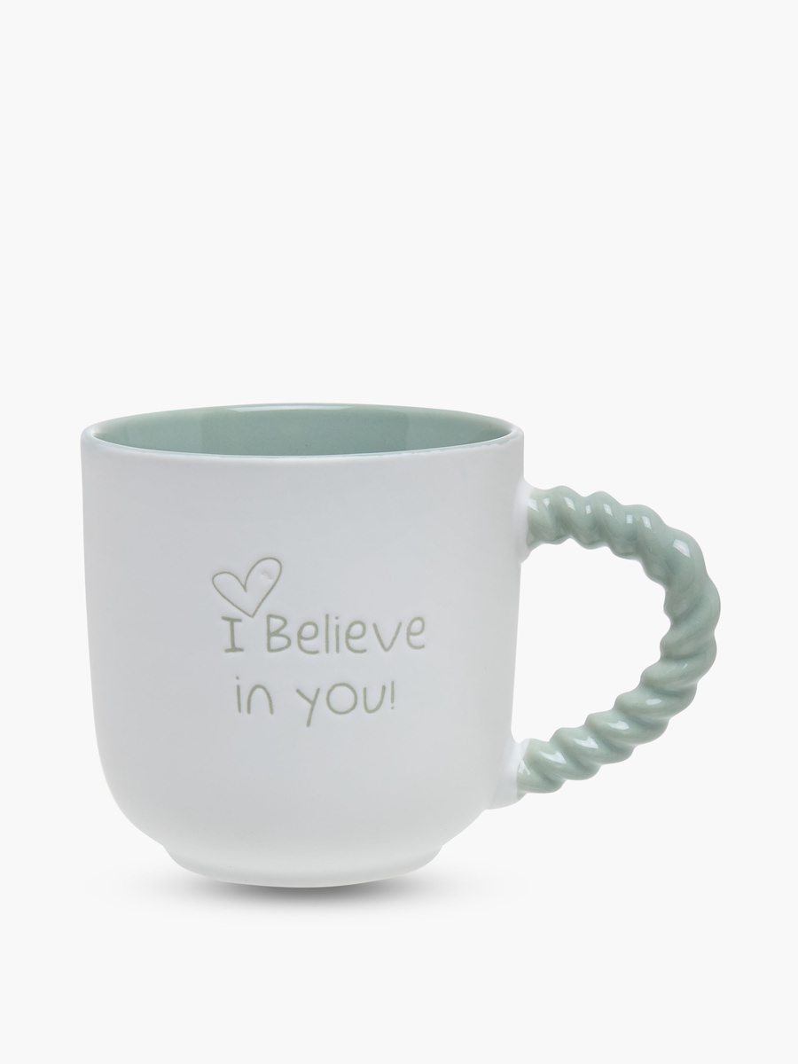 Slogan Print Bone China Mug with Twisted Handle - 510 ml