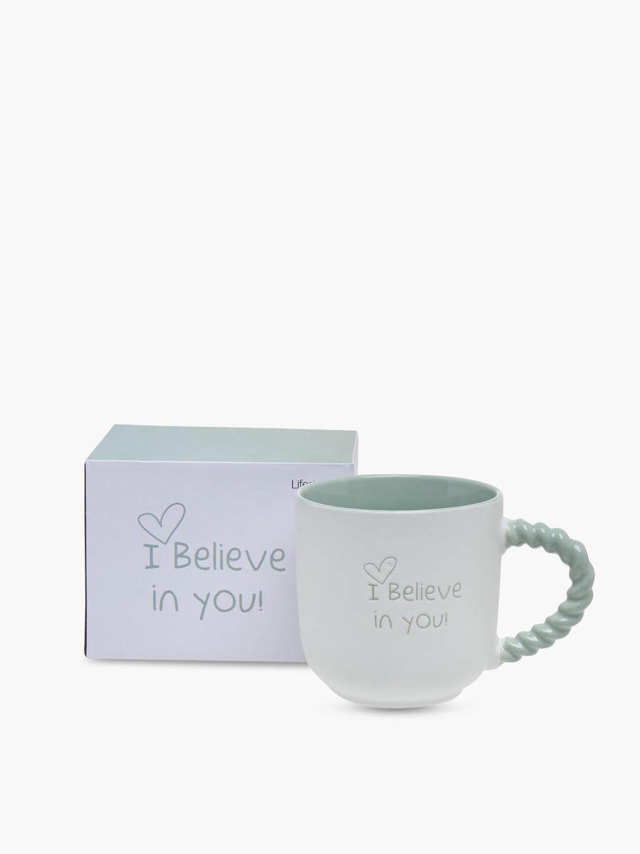 Slogan Print Bone China Mug with Twisted Handle - 510 ml