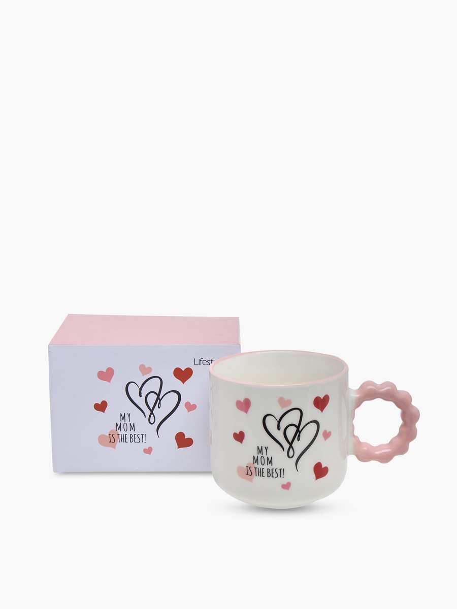 Slogan Print Bone China Mug with Twisted Handle - 320 ml