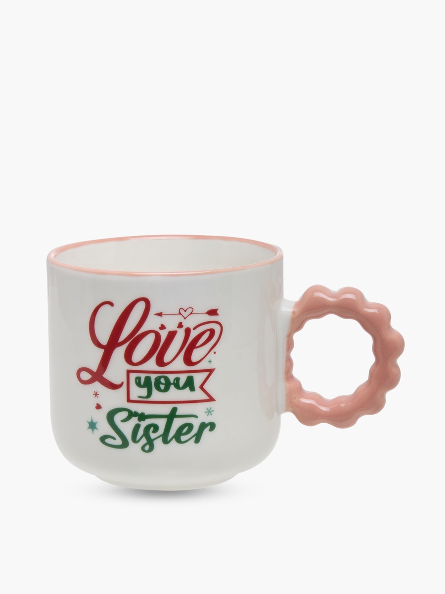 Slogan Print Bone China Mug with Twisted Handle - 320 ml